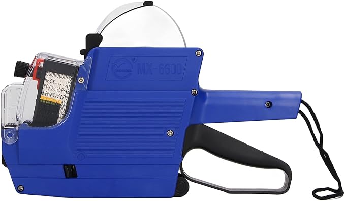 Price Tag Gun, 10 Digits 2 Lines Labeler Marker Attacher Tool for Office Retail Store 2 Row Price Tag Gun Kit with Label Stickers and Ink Rolls (Blue)