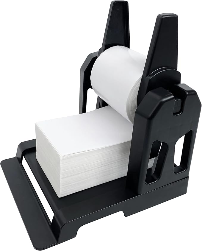 Label Holder, Thermal Label Holder for Rolls and Fan-Fold Labels, Shipping Label Roll Holder,Work with Desktop Label Printer for Office and Home(Black Large)