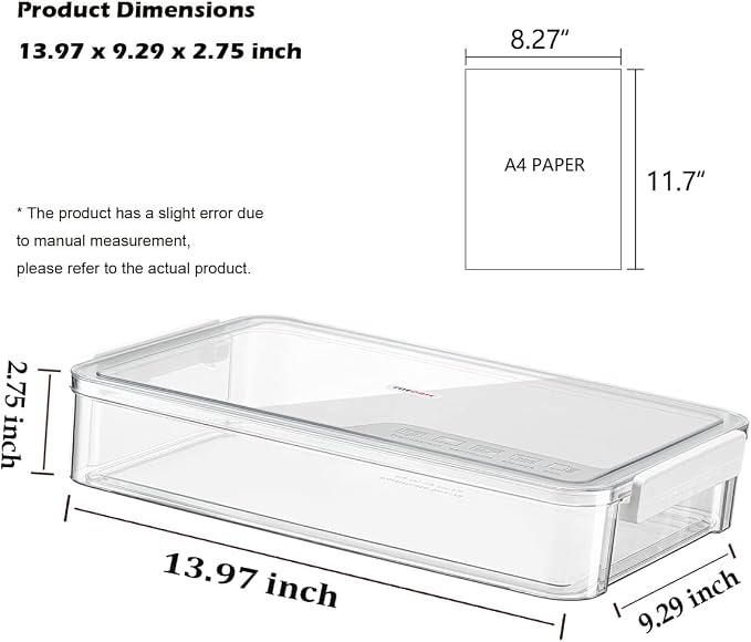 2 Pack Document Storage Clear Plastic Storage Boxes with Lids Stackable Storage Bins Paper Storage Box Containers for Organizing A4 File Paper, Document, Photo, Scrapbook