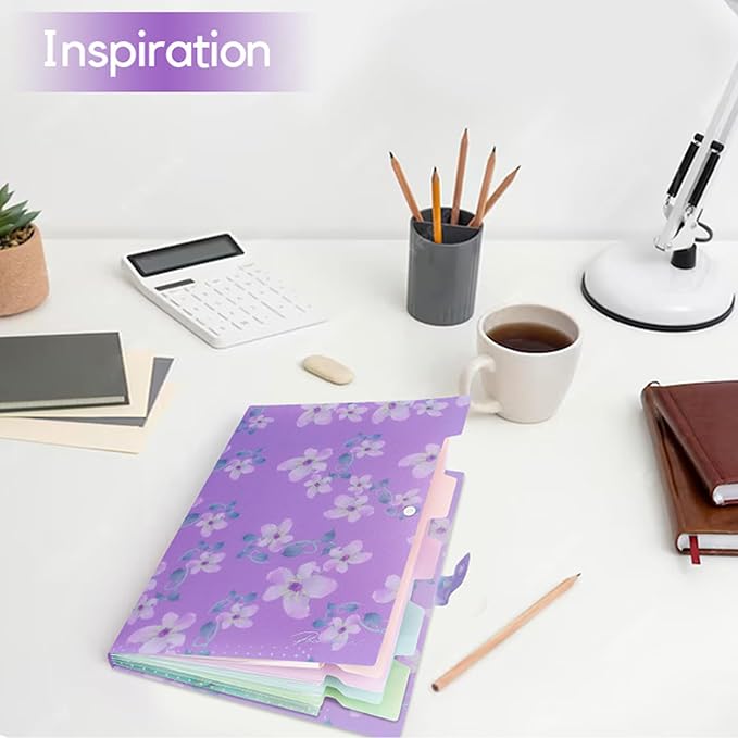 Flower Series Expanding File Folder, Vintage Floral Elegant Funky Cute Retro Document Organizer for Document Arrangement - Purple Floral