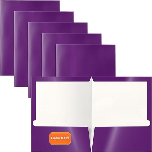Better Office Products 2 Pocket Glossy Laminated Purple Paper Folders, Letter Size, Purple Paper Portfolios, Box of 25