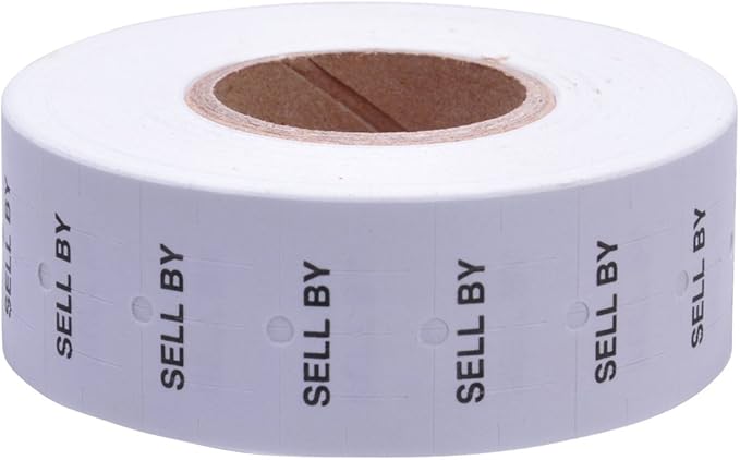 White with Black "Sell by" Labels to fit Motex® MX5500 Price Guns 16 Pack (Free Ink roll Included)