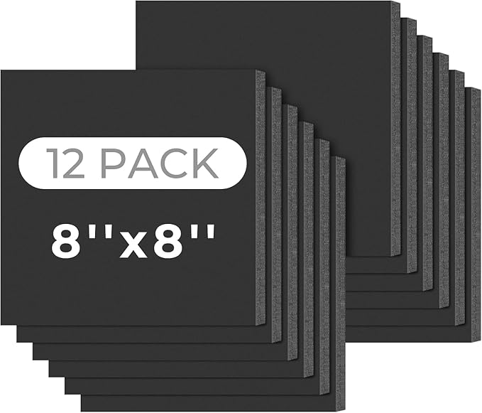 Mat Board Center, 12 Pack 8x8 Black Foam Boards, Acid Free Foam Core Board, 1/8 inch Thick