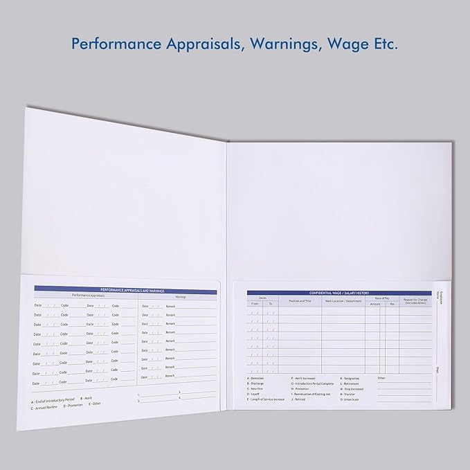 Employee Record Folders, Secure, Large Capacity and Durable Employee Info Record Organizer, Preprinted 25 Pack (Blue)