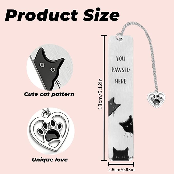 Cat Bookmark,Stainless Steel Funny Black Cat Bookmark Reading Accessory, Cute Metal Bookmark for Women,Students & Book Lovers Gift