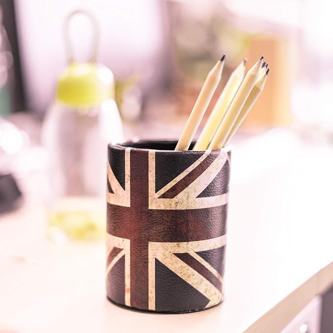 DreamsEden Vintage Pen Pencil Holder Cup Retro Pattern Desk Organizer for Home Office Bedroom (Union Jack Flag Round)