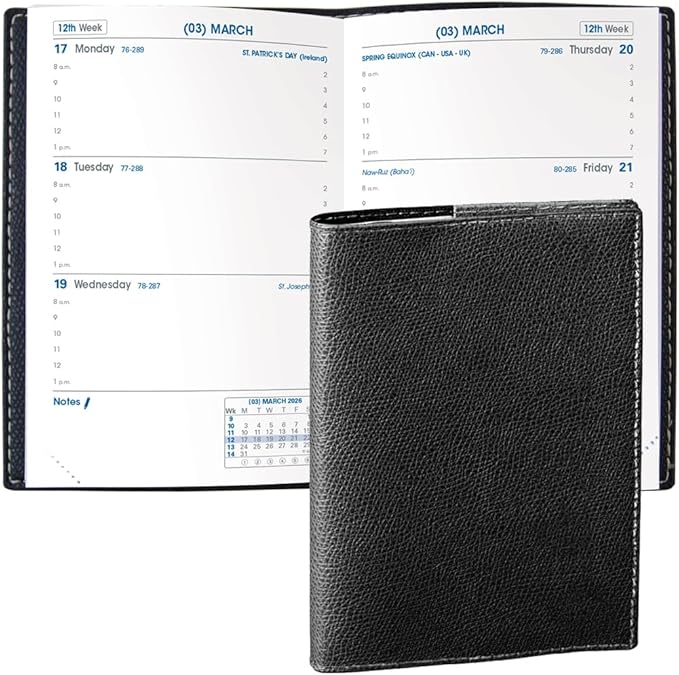 Quo Vadis 2026 Sapa X - Weekly Planner - 12 Months, Jan. to Dec. - 3 1/2 x 5 1/4" - Grained Faux Leather Club Black Covers - Productivity Time Management Organizer