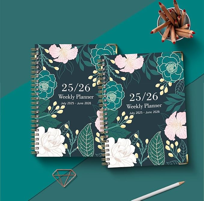 2025-2026 Planner, 12-Month Daily Weekly Monthly Planner from JUL.2025 to JUN.2026, 8.5" X 6.2", Spiral Hardcover Notebook with Bookmarks, Elastic Closure, Inner Pocket for Office School Supplies