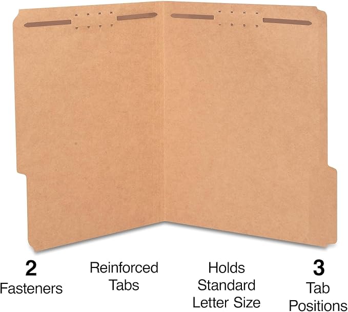 Staples Reinforced Fastener Folder, Letter Size, Kraft Pressboard, Durable Construction, 50/Box