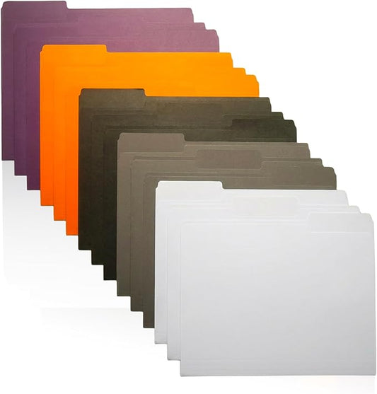 Colored File Folders 15-Pack – 5 Assorted Colors – Letter Size, 1/3-Cut Tabs – Paper Folders Modern Set: Black, Grey, White, Orange, Purple (Modern Set)