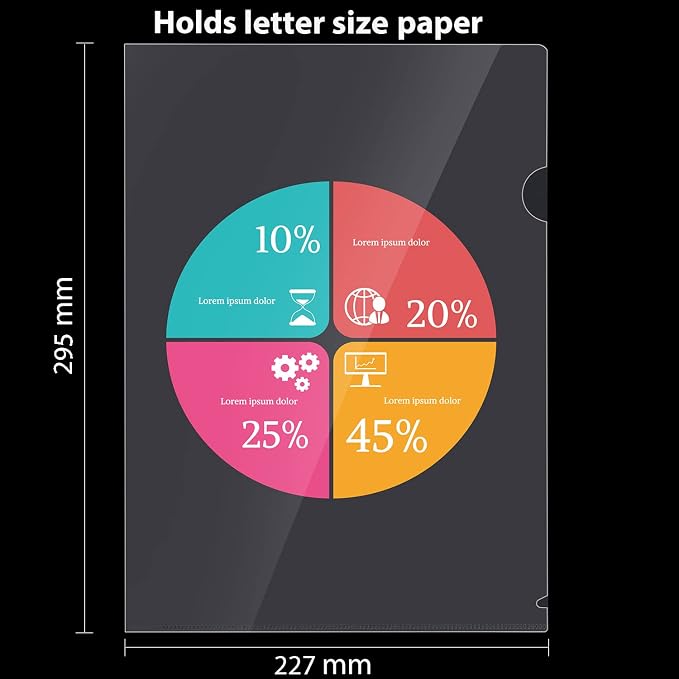 WOT I Plastic Clear Document Folders - 60 Pack, L-Type Folders Copy Safe Project Pockets, for Letter Size Sheets, Transparent Color