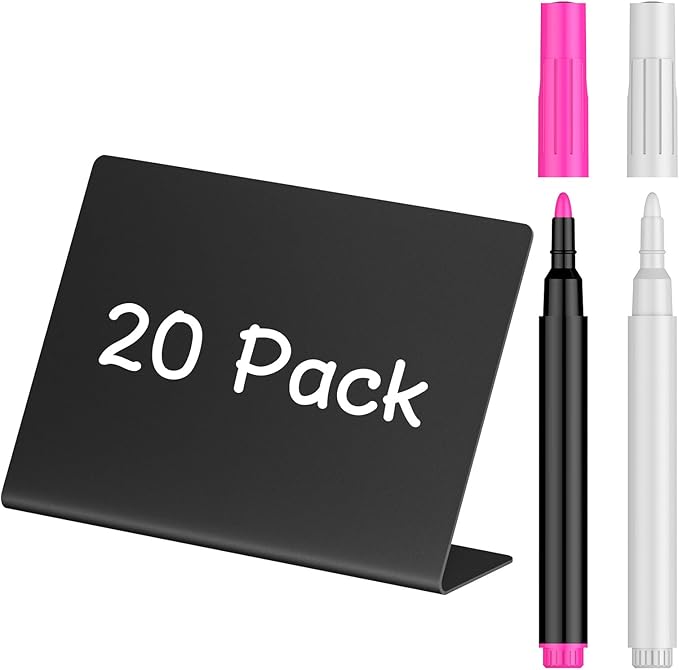 Uniclife 20 Pack Mini Chalkboard Signs for Food, Small Chalkboard Signs with Chalk Markers, Reusable Matte PVC Food Signs Food Labels for Party Buffet Wedding, Blackboard Place Cards Table Signs
