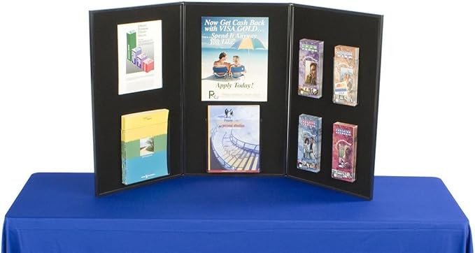 Displays2Go 3-Panel Trifold Tabletop Display Board, 54 x 30, Black & Gray Fabric Hook-and-Loop Board for Trade Shows & Presentations (3P5430BKGR)