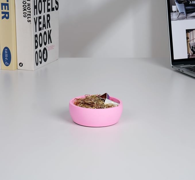Cement Paper Clip Holder - Paper Clip Organizer Dispenser, Desktop Concrete Paperclip Holder, Office Desk Decor Organizers, Pink
