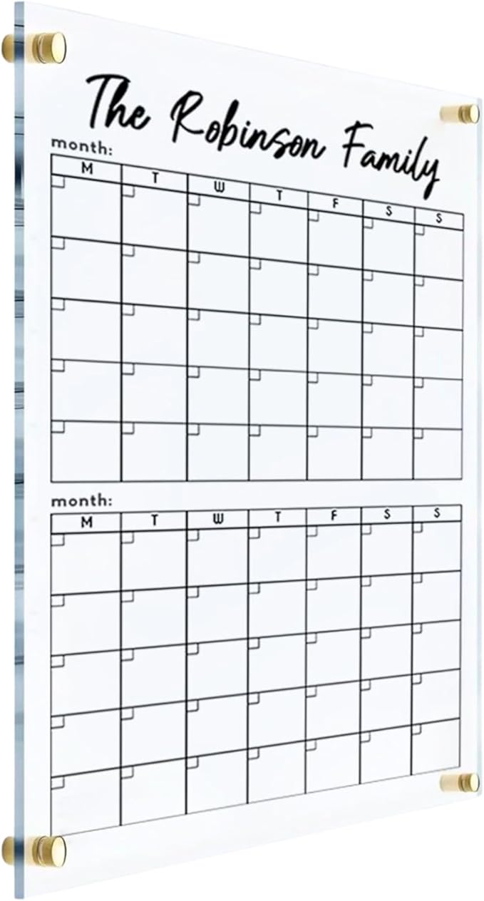 Two Month Wall Calendar Vertical - Personalized 2026 Planner, Family Organizer with Marker, Custom Wall Calendar for Home or Office Housewarming or New Home Gift