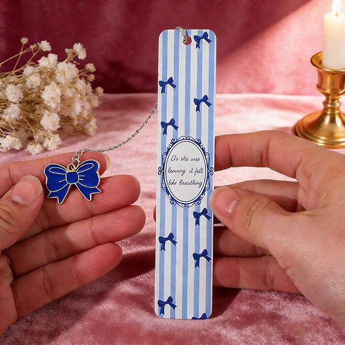 Pink Bowknot Stainless Steel Bookmark - Printed with Cute Bowknot Patterns & Equipped with Heart Pendants, Ideal for Female Readers, Perfect Birthday Gift for Girlfriends (2pcs Set A)