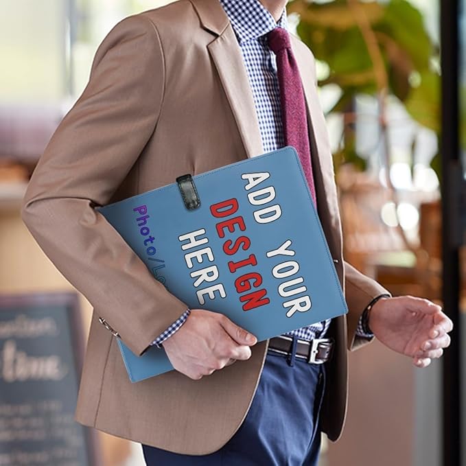 Personalized Padfolio with Logo Photo Name, Custom Business Portfolio Folder for A4 Clipboard Documents/Card Holder, Steelblue