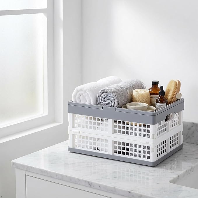 2-Pack Plastic Foldable Storage Crates with Handles,15 L Plastic Collapsible Storage Shopping Crates