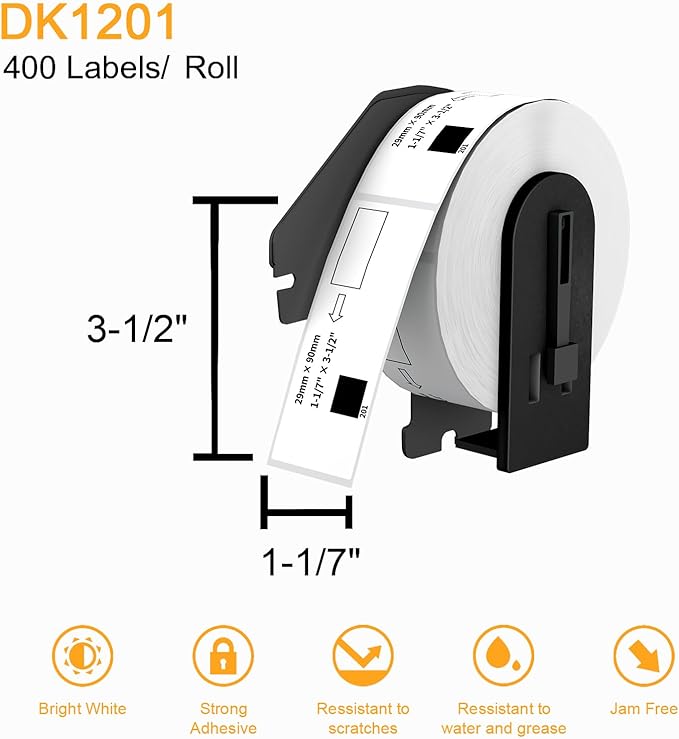 (12 Rolls + 1 Frame, 4800 Labels) Labelebal Compatible 1-1/7" x 3-1/2"(29mm x 89mm) Direct Thermal Labels Replacement for DK-1201 Shipping Mailing Postage Address Compatible for Brother QL Printer