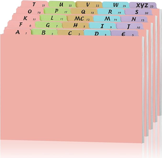 1 Set 25 Pack Alphabet File Dividers Letter Size, 1/5 Cut Tab A-z File Guides Number Folder Organizer for Filing Cabinet and Desk Home Office School(Simple Color)