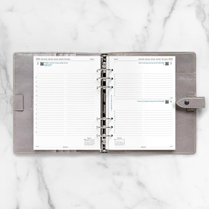 Filofax Calendar Diary Refill, A5 Size, Day on One Page with Appointments, White Paper, Multilingual: Five Languages, 2026 (C68515-26)