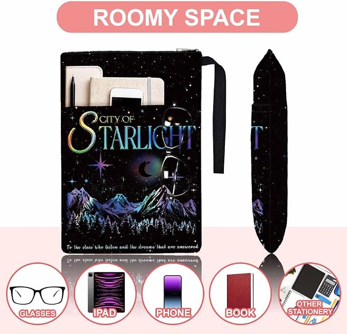 1pc Polyester Book Sleeve 34cm(13.4inch) x24cm(9.45inch) Star Light Book Covers with Zipper and Front Pocket Birthday Gift for Students Teachers
