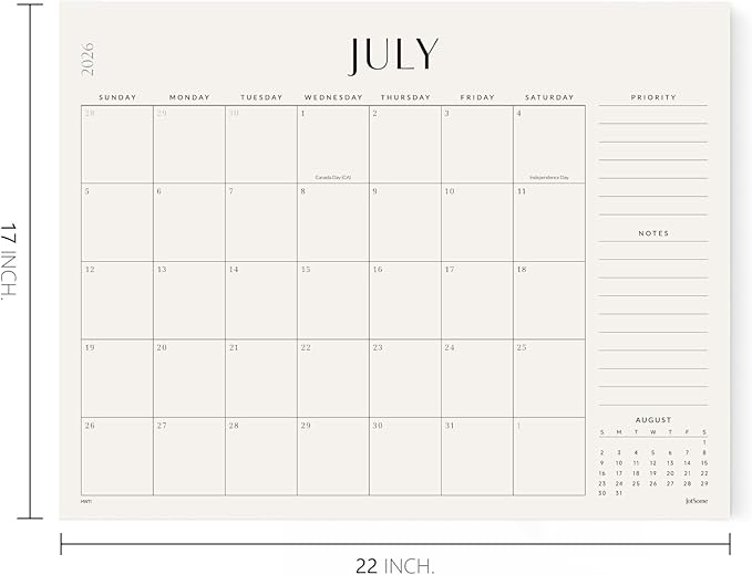 Jotsome Large Desk Calendar 2026-2027, Desk Pad Calendar From July 2026 to December 2027 22x17 inch, Desk Blotter Calendar for Home and Office, Easy Planning (Beige, 17" x 22")