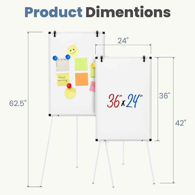 DUMOS Whiteboard Easel 36 x 24 Inches, Magnetic White Board Dry Erase, Porbable Boards Height Adjustable, Dry Erase Board with Stand for School, Office and Home, Silver Aluminium Frame, White
