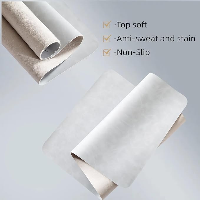 Leather Desk pad for Computer and laptops, Ideal for Gaming and Office use, Large Mouse pad and Keyboard mat,Desk mat for man. A complimentary Wrist pad and Phone Stand.(Gray-White, 15.7"x 31.5")