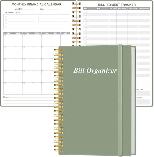 Bill Organizer - Monthly Bill Payment for Personal Budgeting Financial, Payments Checklist Organizer, 5.8" x 8.5", Green