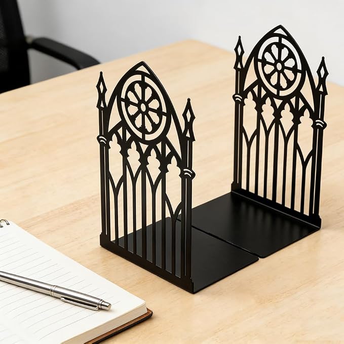 Book Ends, Bookends, Book Ends for Shelves, 2Pair Non Skid Metal Book Divider Decorative Holder, Abstract Art Desgin Book Stopper Supports for Office, Home (Gothic Gate A)