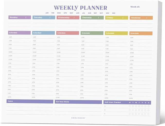 Weekly Planner Notepad, 8.5 x 11" Tear-Off Pad – 70 Undated Sheets, Daily Schedule Deck Organizer with Priorities, To Do List & Checklist for School, Work, Home (White, Colorful, 1 Pack)