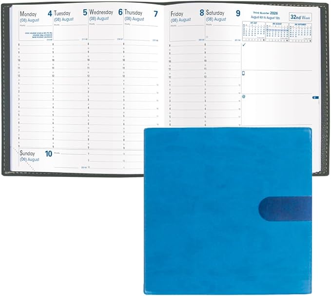 Quo Vadis 2026 Executive - Weekly Planner - 13 Months, Dec. to Dec. - 6 1/4 x 6 1/4" - Smooth Faux Suede Texas Blue Cover- Time Management Appointment Organizer
