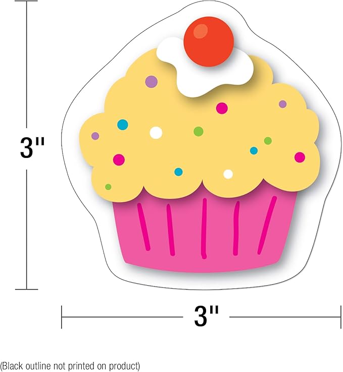 Carson Dellosa 36-Piece Cupcake Decorations, Colorful Cardstock Dessert Cutouts for Party, Name Tags, Happy Birthday Bulletin Board, and Classroom Decor