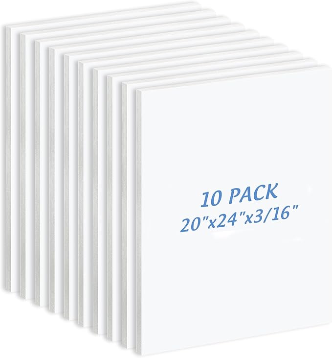 Golden State Art, 10 Pack White Foam Board 20x24 inch, 3/16'' Thick, Acid Free Foma Core Poster Board for Mounting, Crafts, Art, Presentation