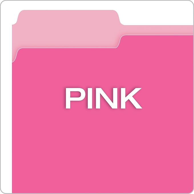 Pendaflex Pink File Folders, 100 Pack, Letter Size (8.5" x 11"), Durable Pink Folders, 3 Tabs for Easy Labeling, Colorful School, Office & Home Document Organization