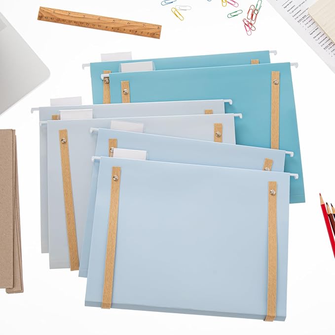 Y YOMA 6 Pack Extra Capacity Hanging File Folders with Handle Letter Size Accordion Decorative Reinforced File Folder Cute Colored Expandable Portable Folder with 1/5-Cut Adjustable Tabs, Lake Blue