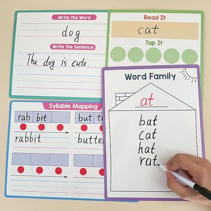 Lachilly Double Sided Phonemic Awareness Dry Erase Board Handwriting Practice Board, Syllable Phonics Game, Speech Therapy Materials, Letter Sound, Write, Wipe, and Reuse, Perfect for Preschool