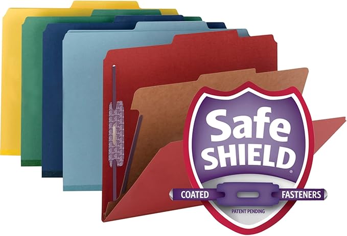Smead Pressboard Classification File Folder with SafeSHIELD Fasteners, 1 Divider, 2" Expansion, Letter Size, Green, 10 per Box (13733) (Pack of 1)