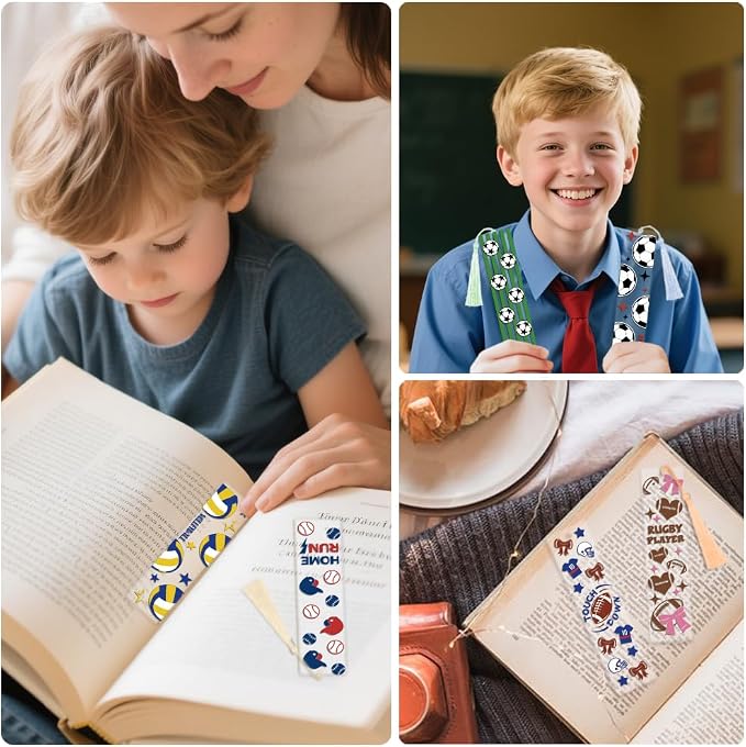 Peacoblue 30pcs UV DTF Bookmarks Transfer Stickers Wraps Sport Ball Series for Women Men Reading, Waterproof Bookmarkers Decal(No Blank Bookmarks) for Acrylic Plastic Metal Blank Bookmark