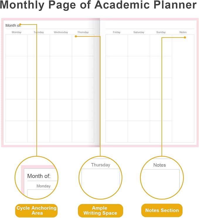 Academic Planner for 2026-2027 or Anytime – 8.5" x 11" Undated Weekly Student Planner For Homeschool, High School, College & Nursing Students, 200 Pages, Pink