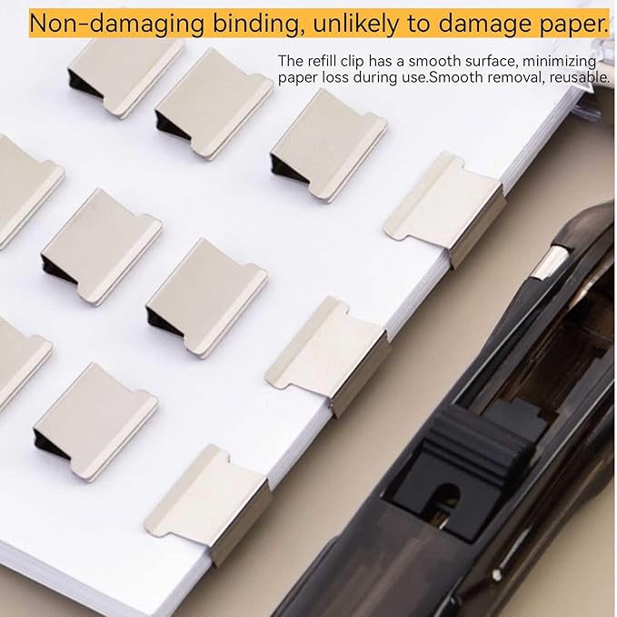 Portable Binder Clip Stapler - Includes 50 Reusable Clips Desktop Push Stapler Binder Clip Paper Clamps Handheld Reusable Push Paper Dispenser for Document School Office (2PCS F)