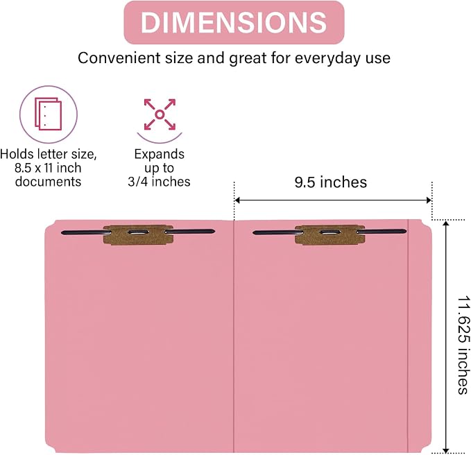 Top Tab File Folder, Pink, 2 Fasteners (2B1&3), 11 Point Reinforced Straight-Cut Tab, Letter Size, 50/Box