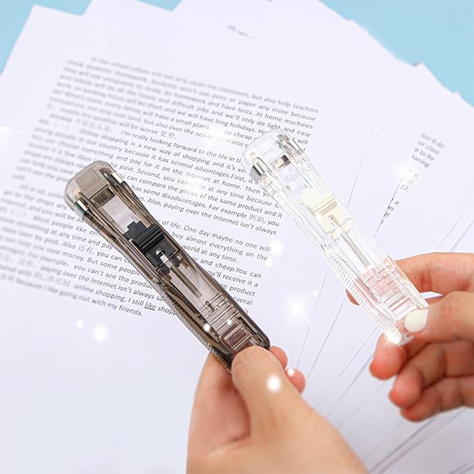 SOLUSTRE Refillable Clip Stapler Set with Push Binder, Portable Desk Stapler for Paper Organization, Office Paper Fastening Accessory for Students and Professionals