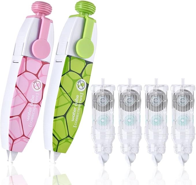 Valitner White Correction Tape, Retractable Correction Tapes with 4 Extra Refills, Refillable White Pull Out Pens, Instant Corrections Easy to Use Applicator for School Office Supplies (Green & Pink)