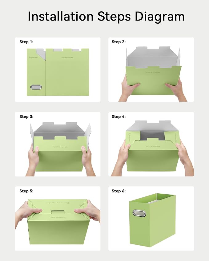 Oterri File Organizer Box, Portable Collapsible Cardboard File Folder Organizer with Handle for Letter Size Hanging Files, Document Storage Box for Home Office & Classroom (4 Packs, Mixed Colors)