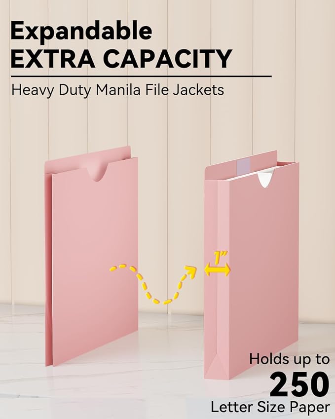 Ansook Plastic Manila File Jacket & File Pockets Letter Size,Heavy Duty 1 Inch Expanding Manila Pocket File Folders,Extra Capacity Project File Jackets,Job Folders File Jackets-Assorted Color