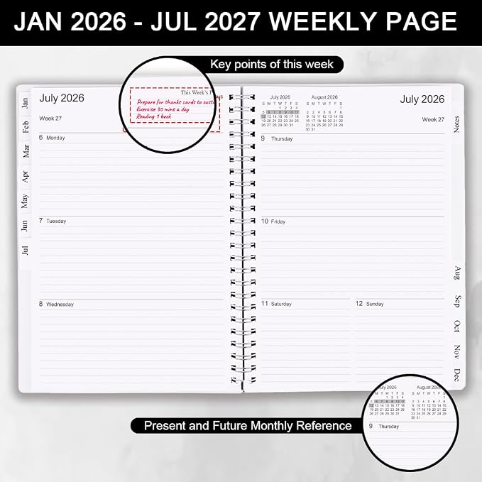 Cheericome Planner 2026-2027, Monthly Weekly Planner Runs January 2026 to June 2027, 26-27 Planners with PP Cover and Elastic Bond, 18 Month, Black Monthly Planner Calendar