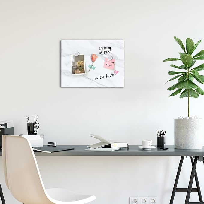 Marble Print Magnetic Dry Erase Board, 12 x 16 inches Decorative White Board for Wall with Design, Frameless Dry Erase Board for Wall, Magnets Included（DLS,4030,1pc）