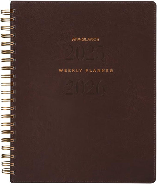 AT-A-GLANCE Planner 2025-2026 Academic, Weekly & Monthly, 8-1/2" x 11", Large, Monthly Tabs, Flexible Cover, Signature Collection, Brown (YP905A09)